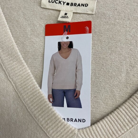 NEW Lucky Brand Women's Size M Beige V-Neck Sweater Cotton Blend - Picture 6 of 8